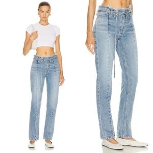 GRLFRND / Adriana Belted Frayed Waist Slim Straight Jeans